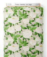 Tissu - Pivoines blanches sur beige
