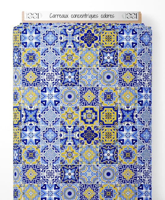 Tissu - Carreaux concentriques colorés