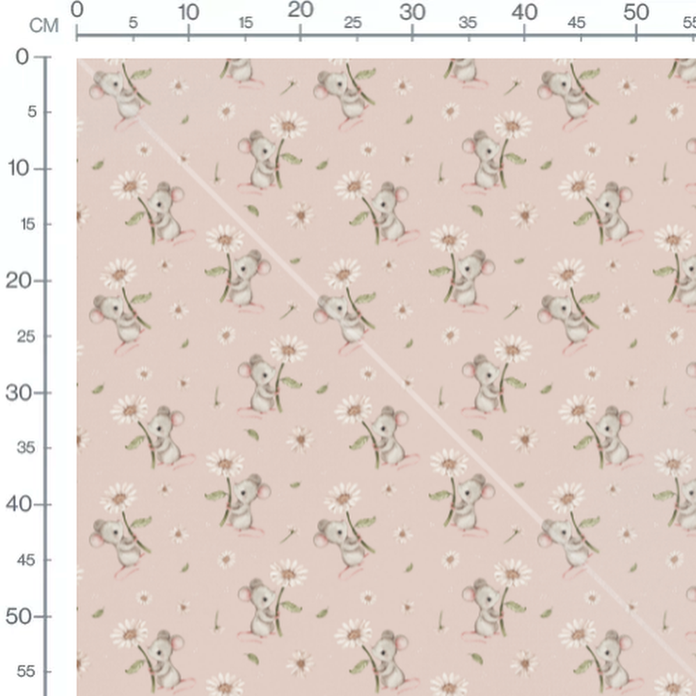 Tissu - Souris grises sur rose pâle
