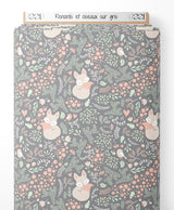 Tissu - Renards et oiseaux sur gris