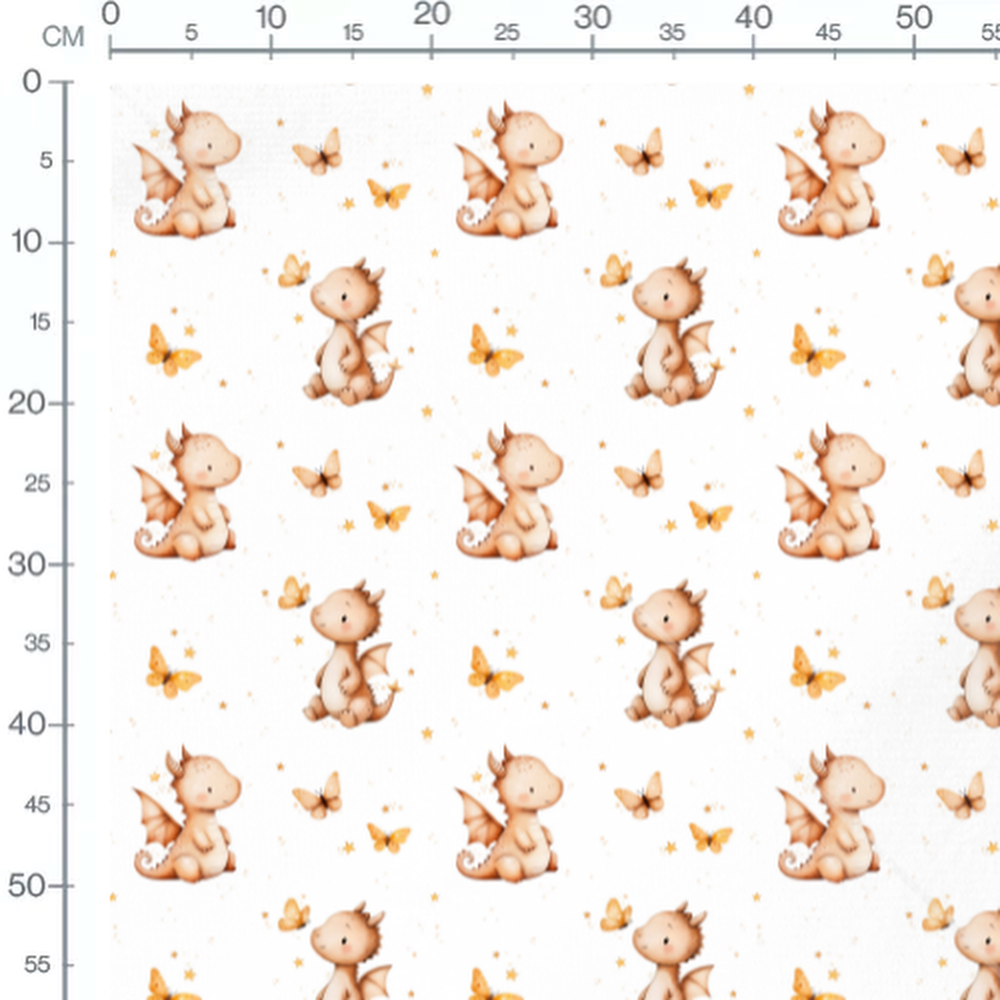 Tissu - Dragons et papillons orange