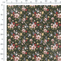 Tissu - Fleurs vintage sur fond vert