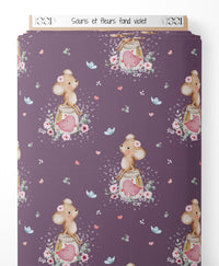 Tissu - Souris et fleurs sur fond violet