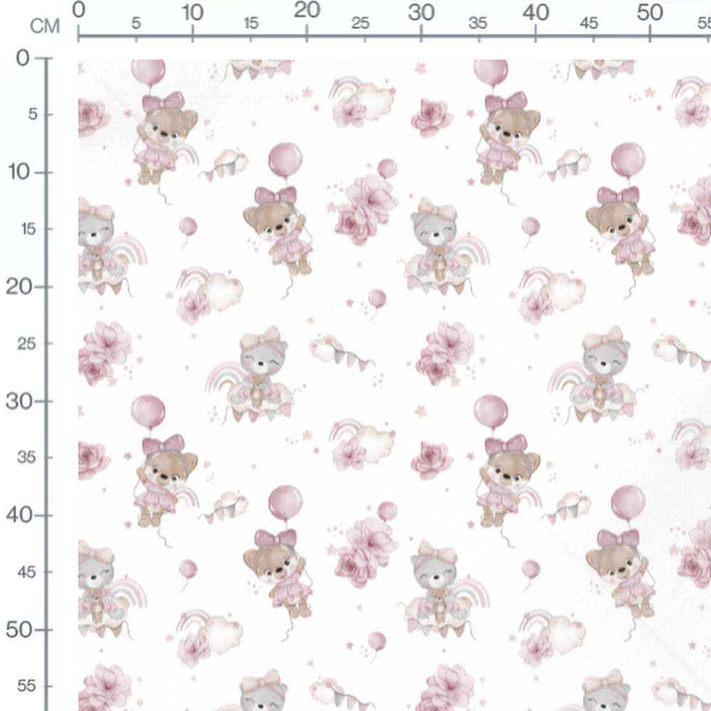 Tissu - Oursons roses sur fond blanc