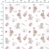 Tissu - Oursons roses sur fond blanc