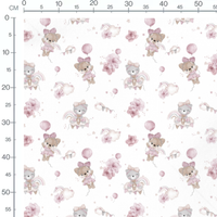 Tissu - Oursons roses sur fond blanc