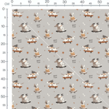 Tissu - Chiens sur skateboards gris