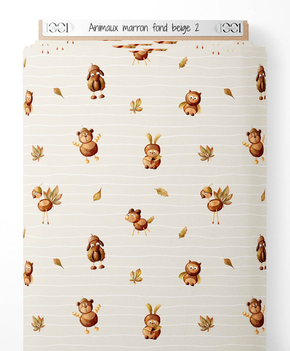Tissu - Animaux marron sur fond beige 2