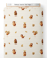 Tissu - Animaux marron sur fond beige 2