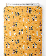 Tissu - Personnages Halloween fond orange