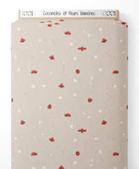 Tissu - Coccinelles et fleurs blanches