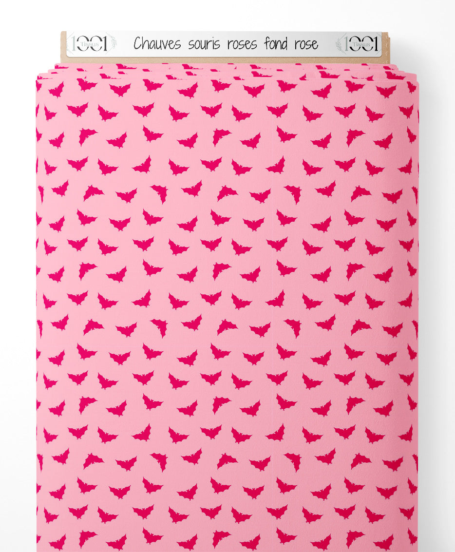 Tissu - Chauves-souris roses sur fond rose