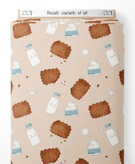 Tissu - Biscuits souriants et lait