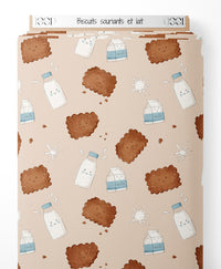 Tissu - Biscuits souriants et lait