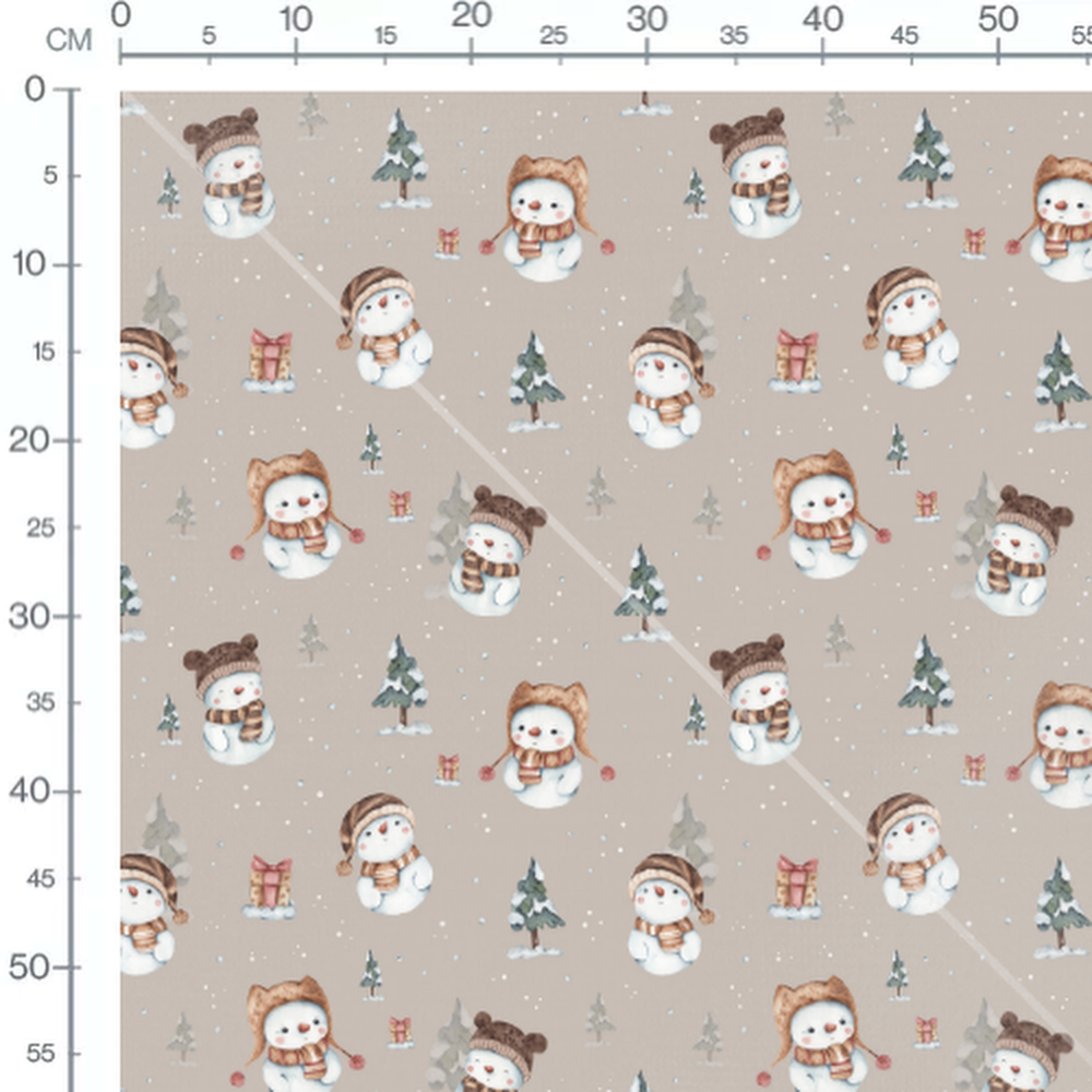 Tissu - Bonhommes neige sur beige 2