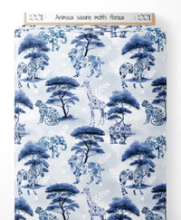 Tissu - Animaux savane motifs floraux