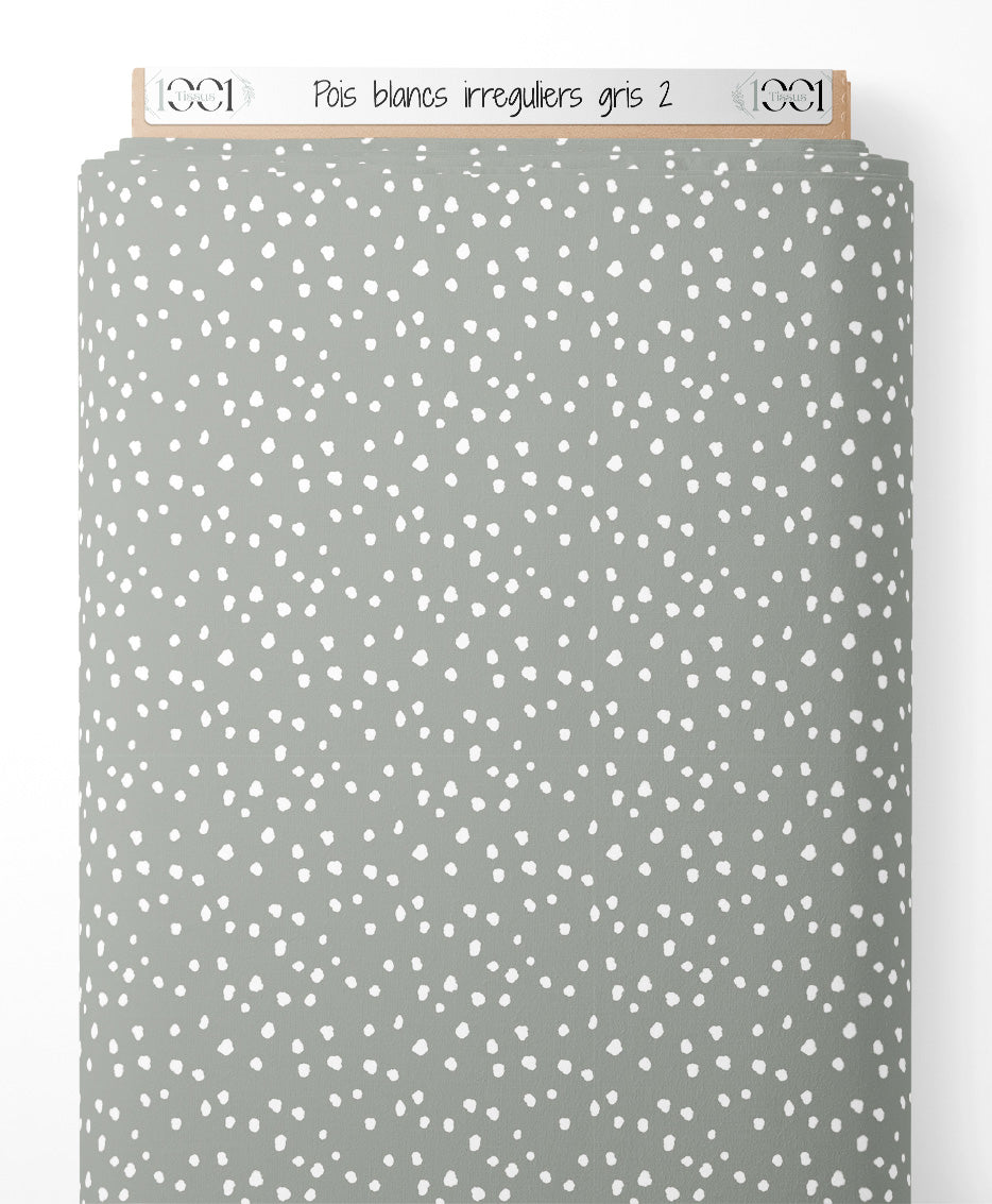 Tissu - Pois blancs irréguliers gris 2