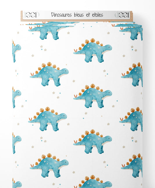 Tissu - Dinosaures bleus et étoiles