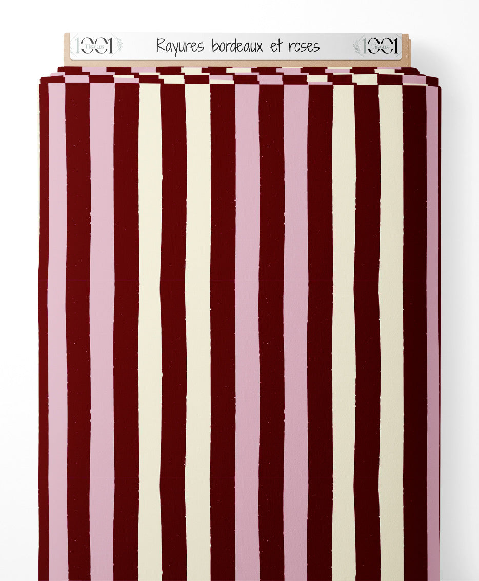 Tissu - Rayures bordeaux et roses