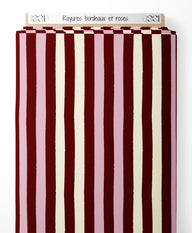 Tissu - Rayures bordeaux et roses