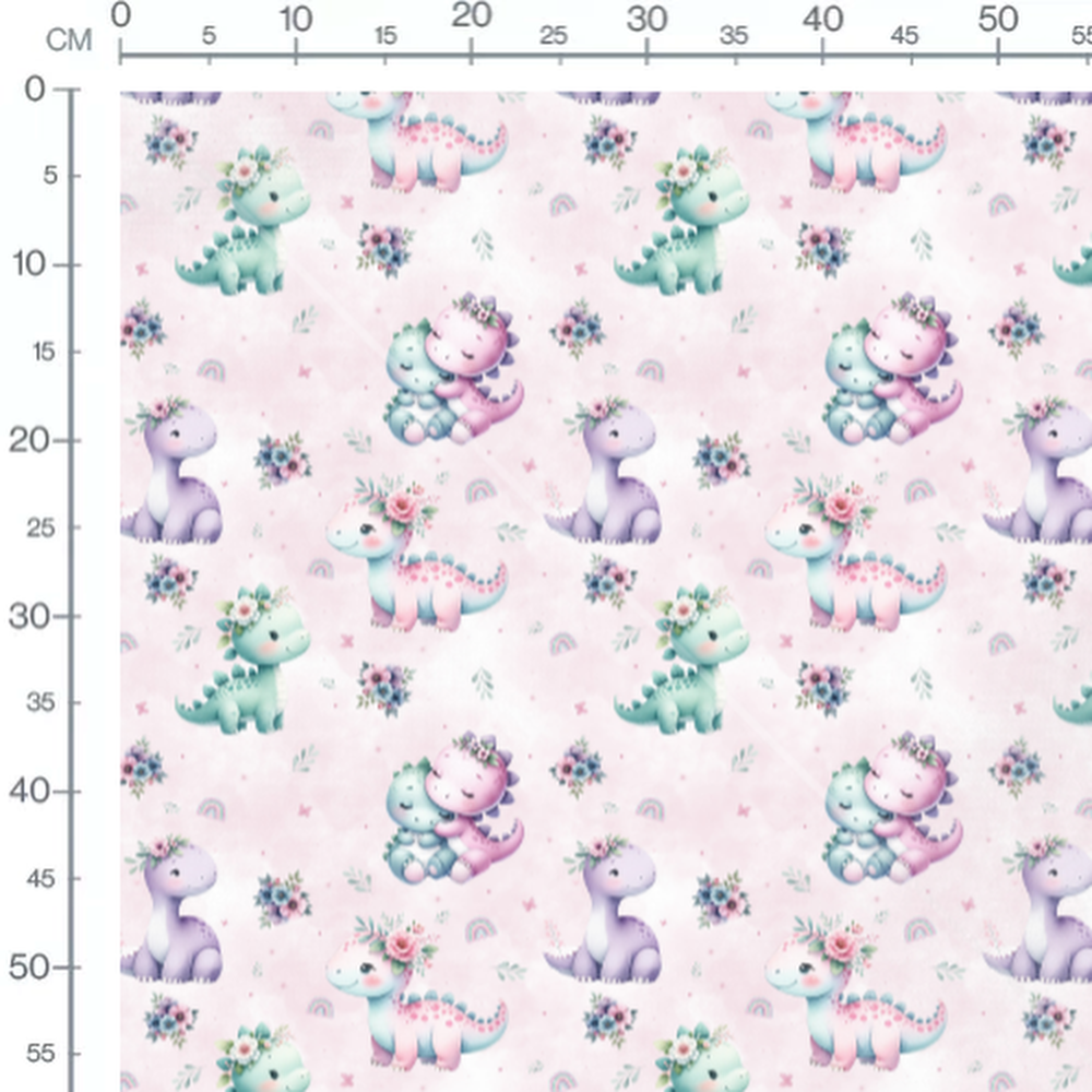 Tissu - Dinosaures fleuris roses