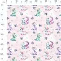 Tissu - Dinosaures fleuris roses