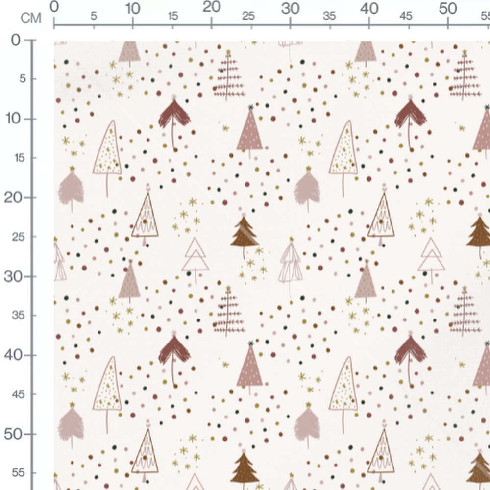 Tissu - Sapins et points colorés