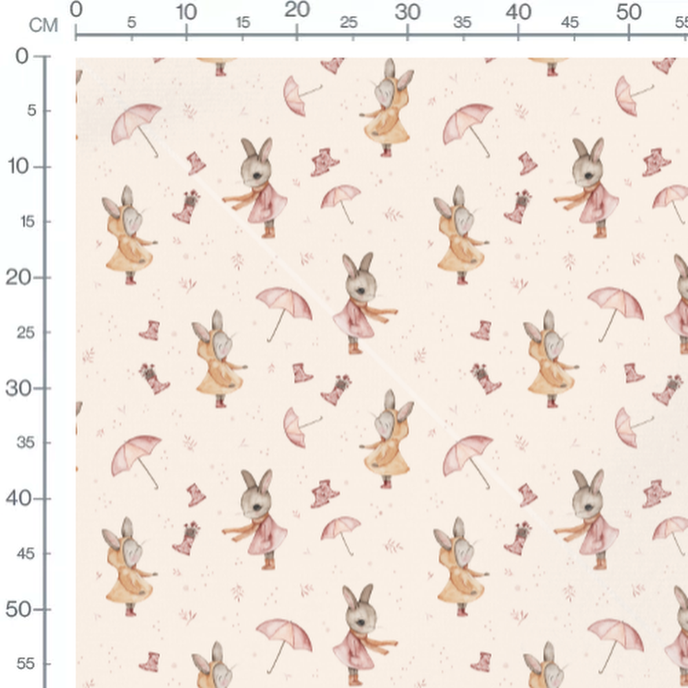 Tissu - Lapins en robe sur beige