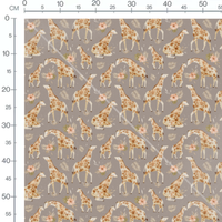 Tissu - Girafes et fleurs pastel