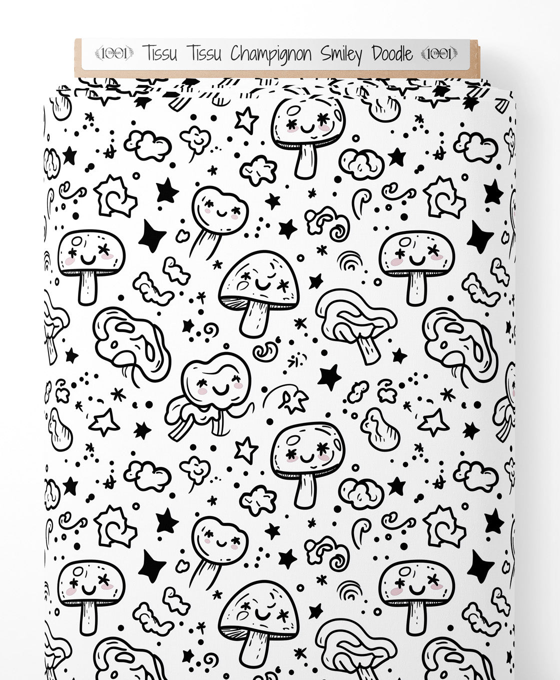 Tissu - Tissu Champignon Smiley Doodle