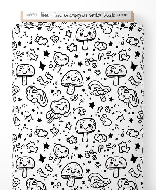 Tissu - Tissu Champignon Smiley Doodle