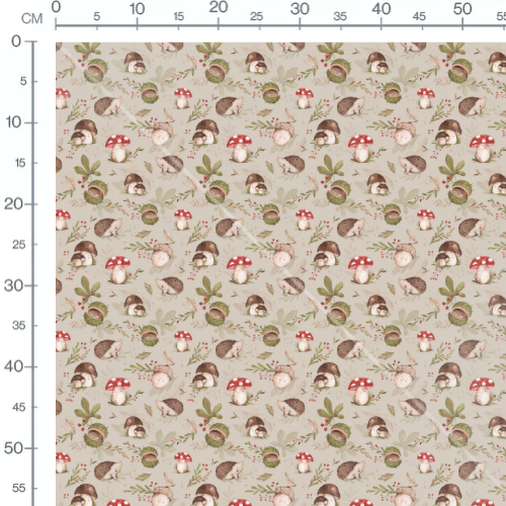 Tissu - Hérissons et champignons beige 3