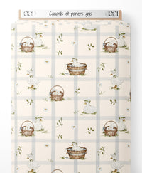 Tissu - Canards et paniers gris