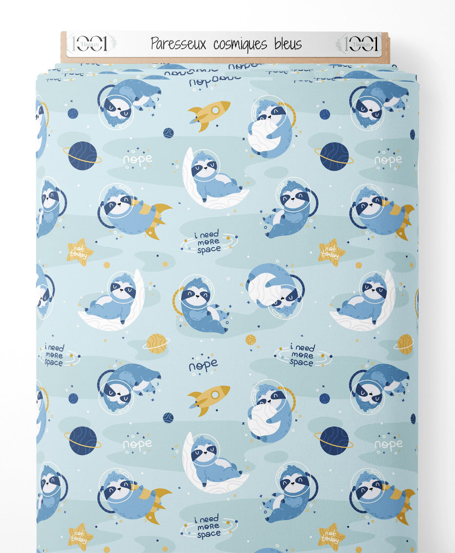 Tissu - Paresseux cosmiques bleus