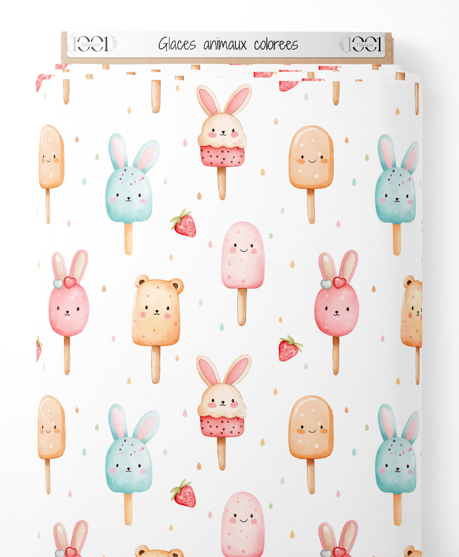 Tissu - Glaces animaux colorées