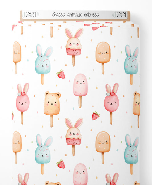 Tissu - Glaces animaux colorées