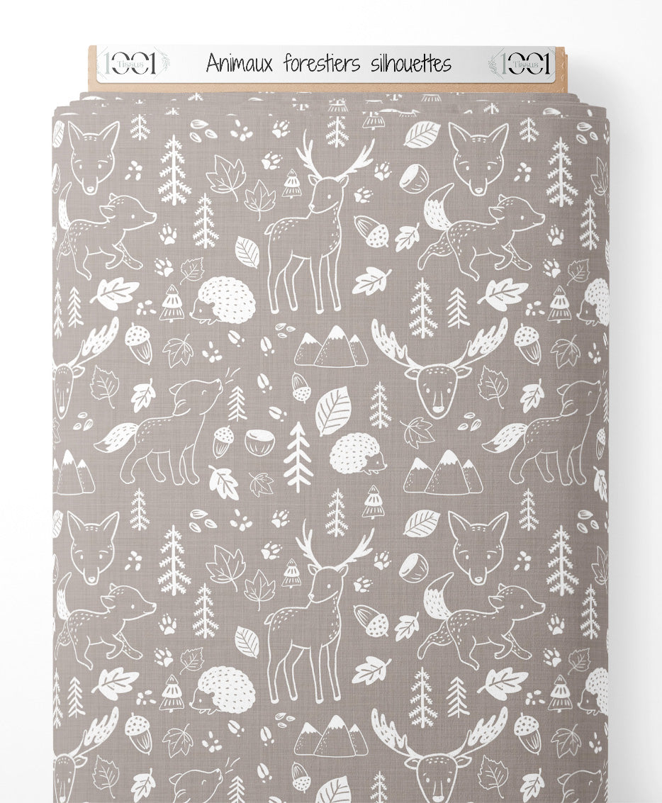 Tissu - Animaux forestiers silhouettes