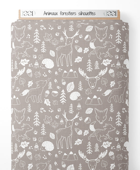 Tissu - Animaux forestiers silhouettes