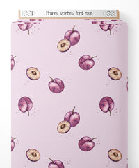 Tissu - Prunes violettes sur fond rose