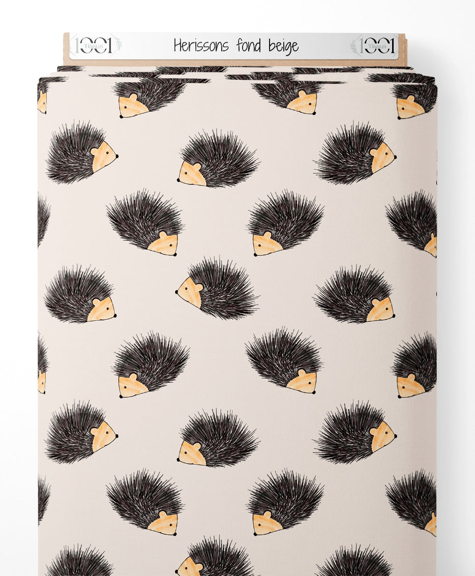 Tissu - Hérissons sur fond beige