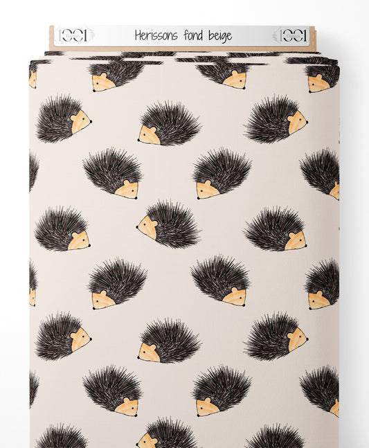 Tissu - Hérissons sur fond beige