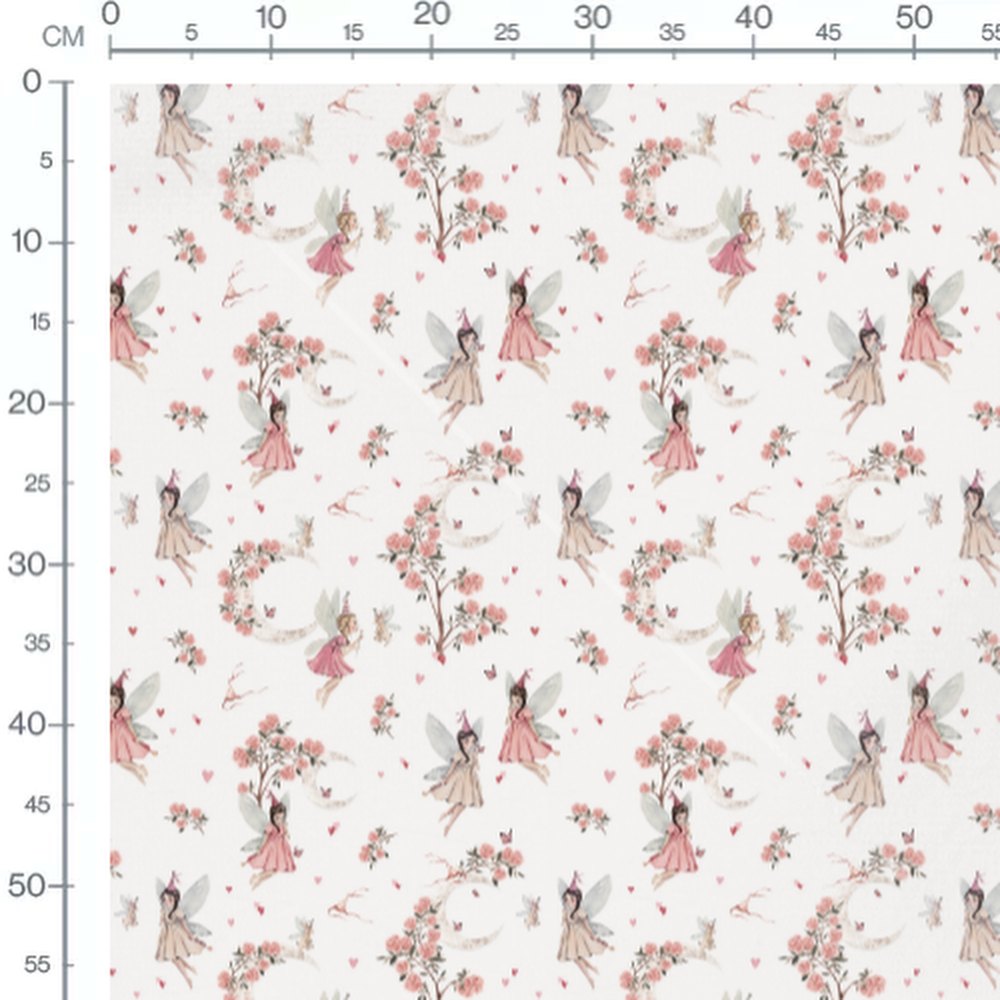 Tissu - Fées blanches et bouquets roses