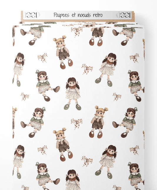 Tissu - Poupées et nœuds rétro