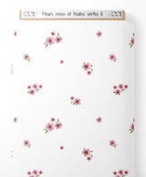 Tissu - Fleurs roses et feuilles vertes 8