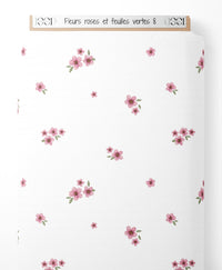 Tissu - Fleurs roses et feuilles vertes 8
