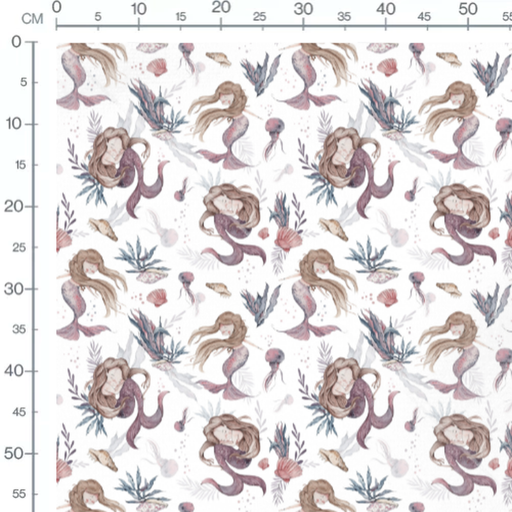 Tissu - Sirènes pastel et algues