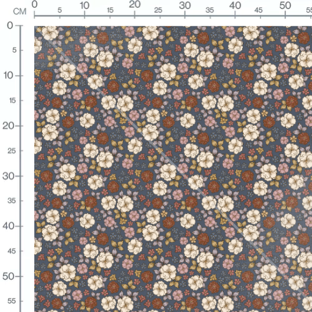 Tissu - Fleurs multicolores sur fond bleu
