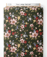 Tissu - Fleurs vintage sur fond vert