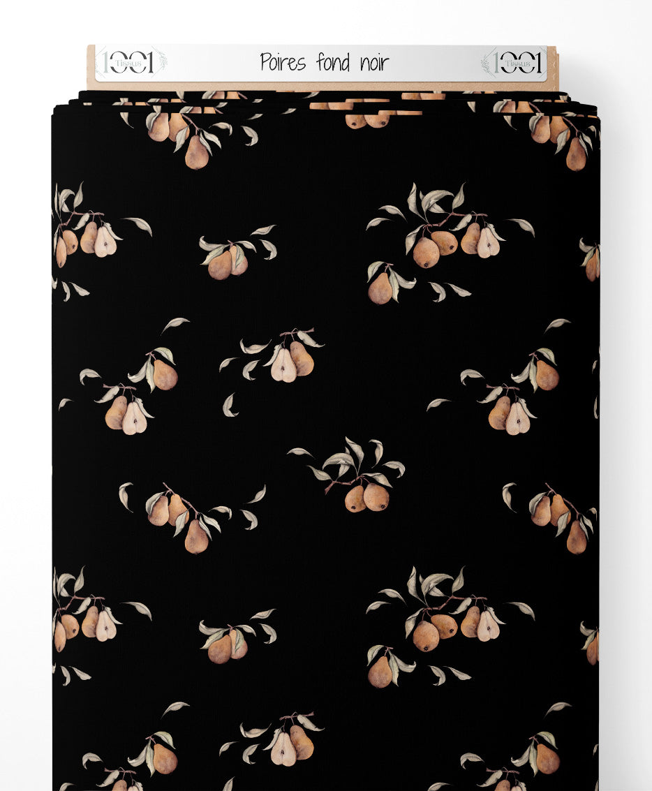 Tissu - Poires sur fond noir