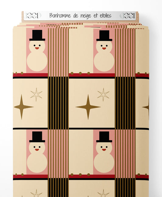 Tissu - Bonhomme de neige et étoiles